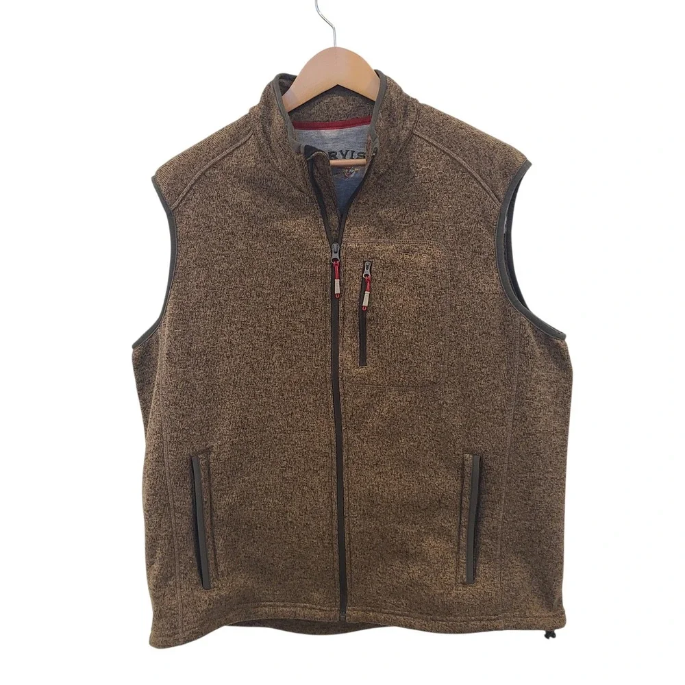 Orvis Mens XXL Brown Marled Sweater Fleece Full Zip Outdoor Vest Denali